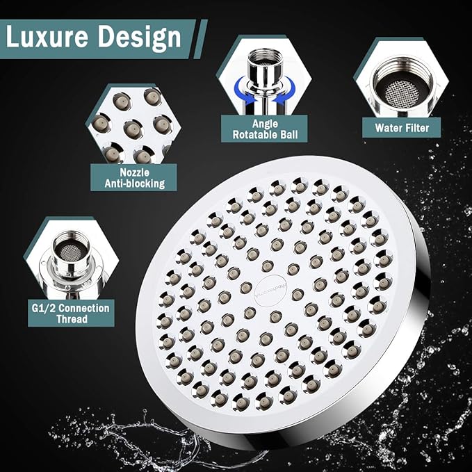 Taiker Filtered Shower Head, High Pressure Rainfall Shower Head/Handheld Shower Filter Combo, Luxury Modern Chrome Plated with 60'' Hose Anti-leak with Holder (Silver)