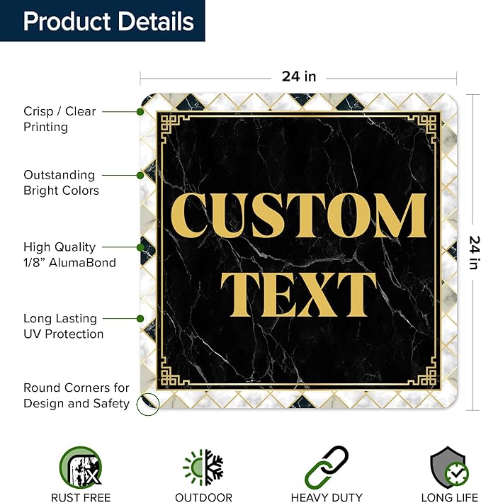 Custom Sign, Custom Street Sign, 11 Font Colors, 13 Font Styles, 4 Hole Options, 22 Sizes, 24x24 Inches, Rust Free DiBound, Fade Resistant, Made in USA by My Sign Center (Marble Tile)
