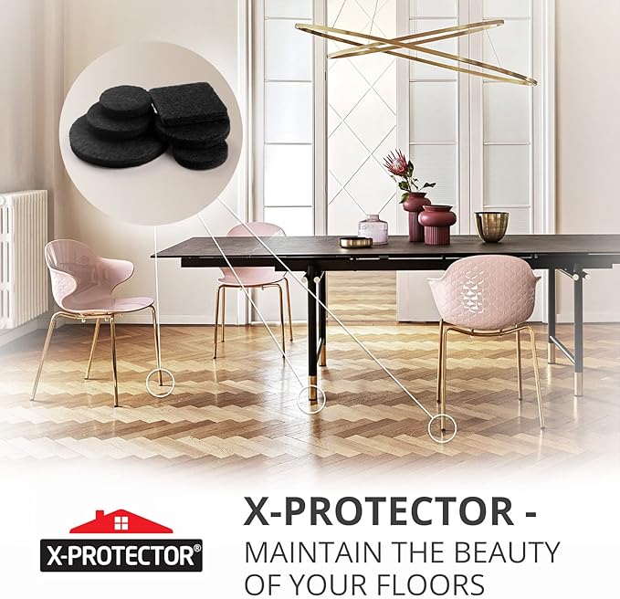 X-Protector 357 Pcs Black Felt Furniture Pads - Huge Quantity of Anti-Scratch, Heavy Duty Floor Protectors for Hardwood, Tile, Laminate - Suitable for Chairs, Tables, Sofa, Bed, Cabinet, Ottoman