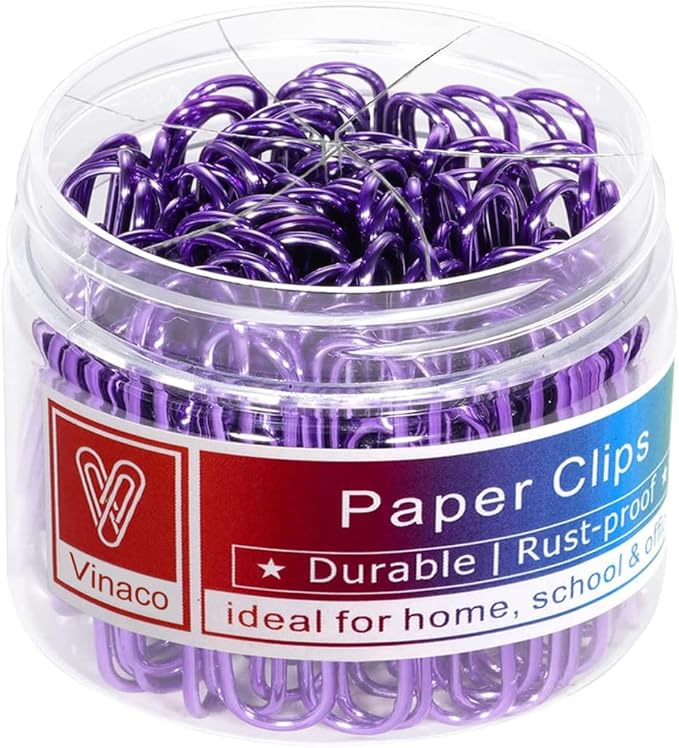 Vinaco Purple Paper Clips, 400PCS Medium & Jumbo (1.3 & 2 inch) Durable, Rustproof Coated Paper Clips for Office & School Document Organizing