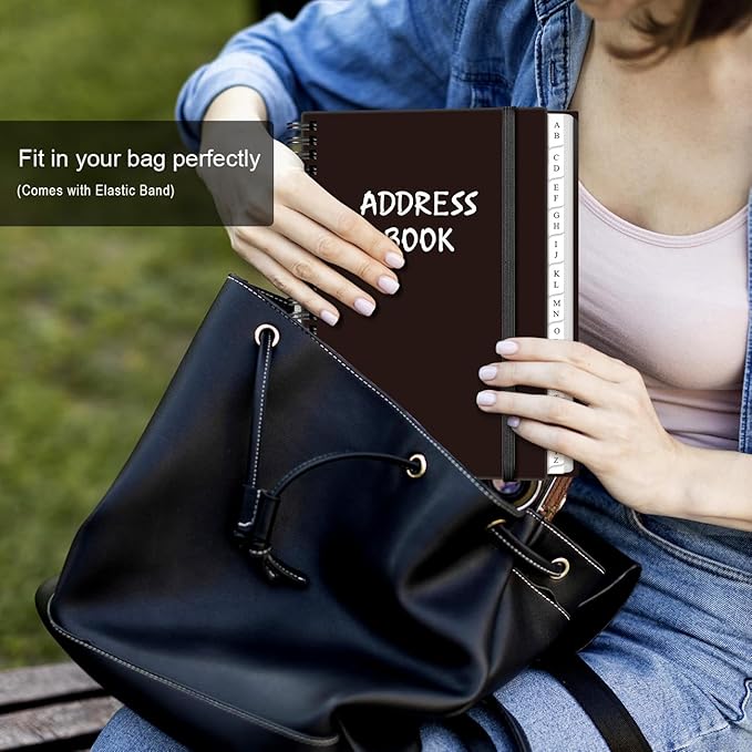Address Book with Alphabetical Tabs - A5 Telephone & Address Book with Address Contacts, Special Date, Phone, Birthday & Internet Login Password for Home and Office, 6.2" x 8.5", Black