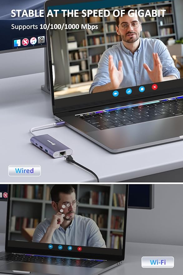 UtechSmart USB C Hub, Ethernet Multiport Adapter 6 In 1 USB C to HDMI Dock Compatible for Macbook Pro/Air, Chromebook, Dell XPS, HP and Type C Devices (Gigabit Ethernet 100W PD 4K HDMI USB 3.0) Purple
