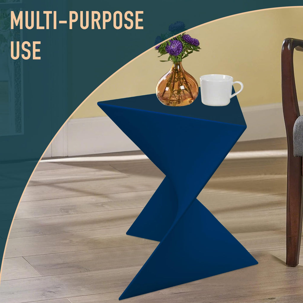 15.75" Triangular Side Table, Stackable Plastic Accent End Table for Indoor & Outdoor Use, Weather-Resistant Modern Patio & Living Room Table, Set of 2, Navy Blue