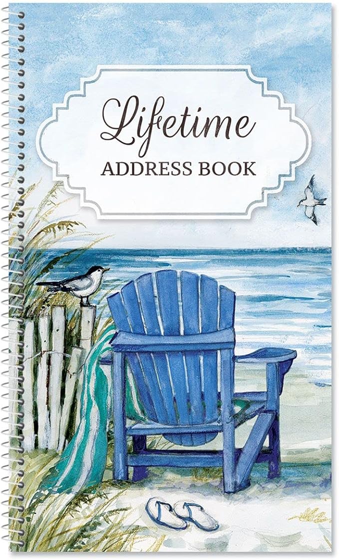 Current by The Sea Address Book - 94 Pages; Small 5" x 8-1/2" Size for Purse or Office, Spiral Bound Soft Cover Organizer for Contacts, Addresses, Email, & Phone Numbers + 50 Replacement Stickers