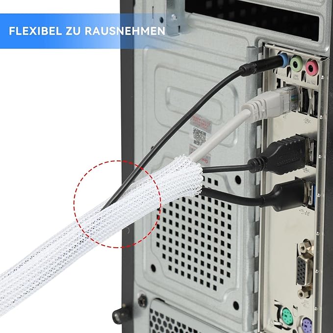 AGPTEK Cable Sleeve Cover, 20ft - 4/5 inch Desk Cord Organizer Cable Hider, Home Office Wire Management Computer TV Wire Loom Tubing, Pet Proof Cord Protector, from Cat Dog Chewing, White