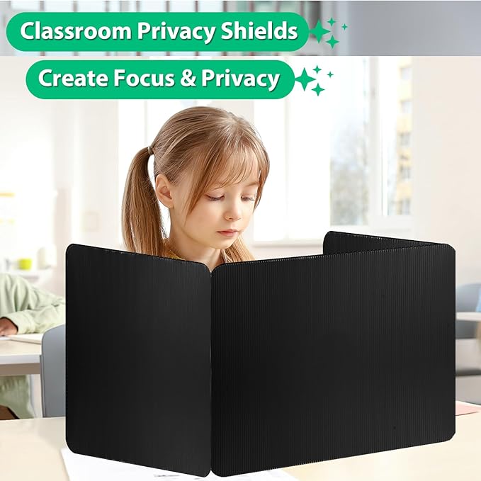 26 Pack Black Desk Dividers with Labels for Students, ROOKEA Waterproof Plastic Study Carrel Dividers, Privacy Classroom Shield Folder Boards Desk for Classroom Teacher Supplies Test Divider