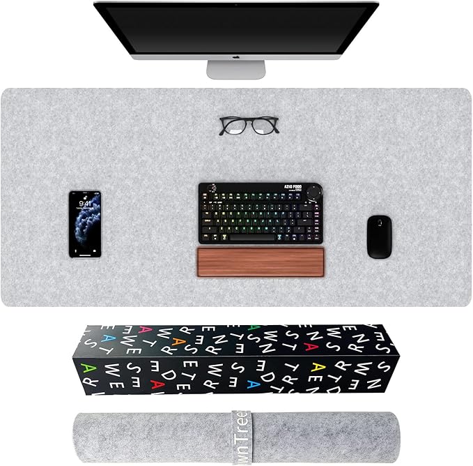 Large Felt Desk Mat,39.4''x19.69'' Non-Slip Desk Pad Protector,Keyboard Mat,100x50CM Full Desk Mouse pad for Home and Office (Light Gray)