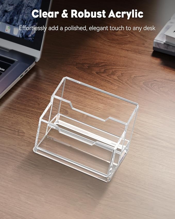 Uniclife Acrylic Business Card Holder for Desk 2 Slots Clear Business Card Display Stand for Men & Women Desktop Business Card Organizer Card Stand for Office Home Exhibition, 120 Card Capacity