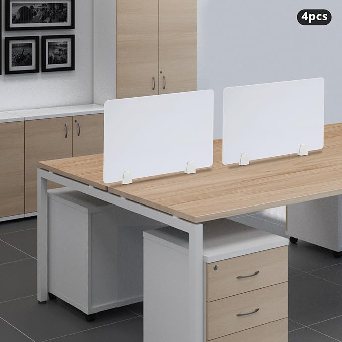 4PCS Desk Dividers Office Partitions, Privacy Desk Panel Protective, Acrylic Plexiglass Shield with Clamps for Offices Schools Call Centers - 23.6”L X15.8”W