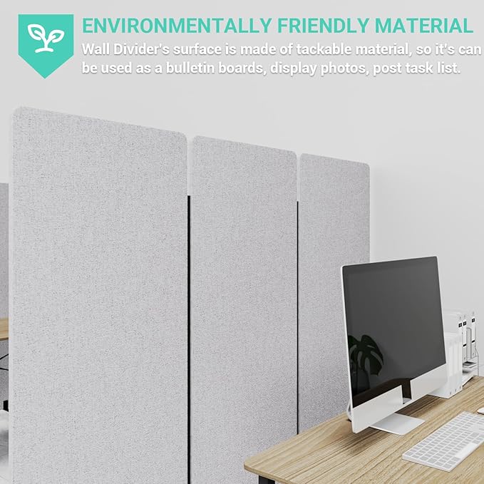 Soundproof Room Divider with Wheels, 66in Office Dividers for Sound Proofing & Reducing, 3 Panel Sound Proof Dividers for Office Partitions Portable Temporary Wall Acoustic Wall Divider，Light Grey