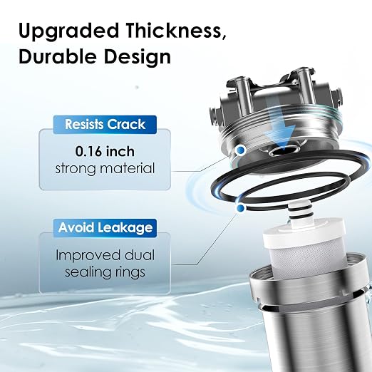 Waterdrop AS08 Stainless Steel Under Sink Water Filter System, Reduces Lead | Reduces Chlorine, Heavy Metals, Bad Taste (1 Filter Included), 1 Years Lifetime Under Sink Water Filter, 5X Service Life
