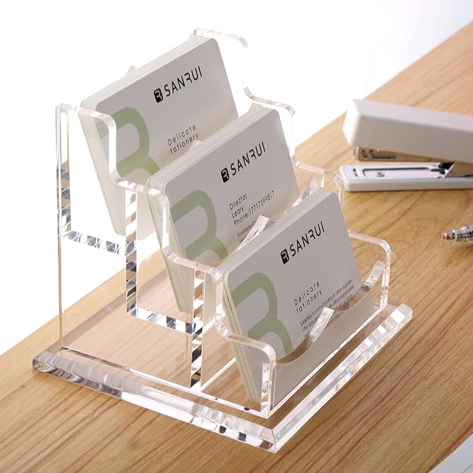 YUXUN Business Card Holder Display for Desk, Clear Acrylic Cards Organizer 3 Tier 3 Slots, Business Card Stand for Men and Women 1 Pack (3 slots) 3slots…
