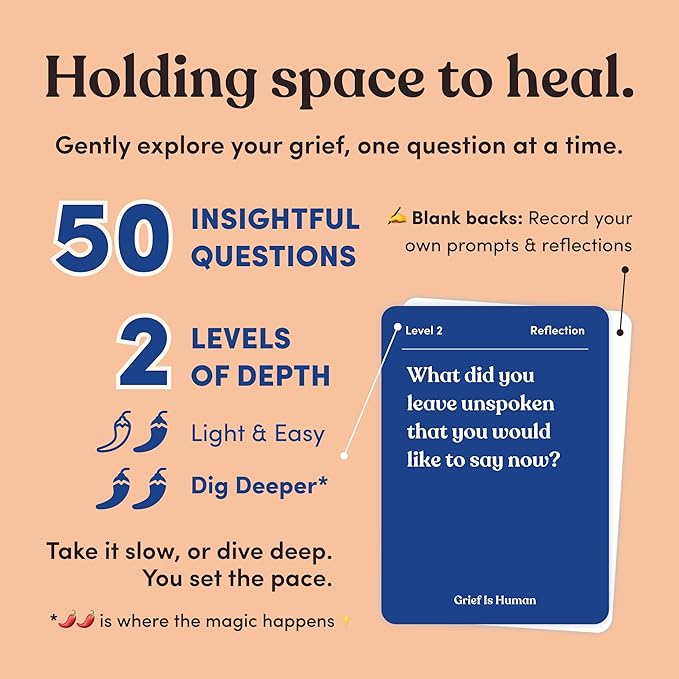 Grief is Human | Family & Friends Conversation Cards for Grieving | 70 Cards to Help You Process The Journey of Loss | Therapy for Adults