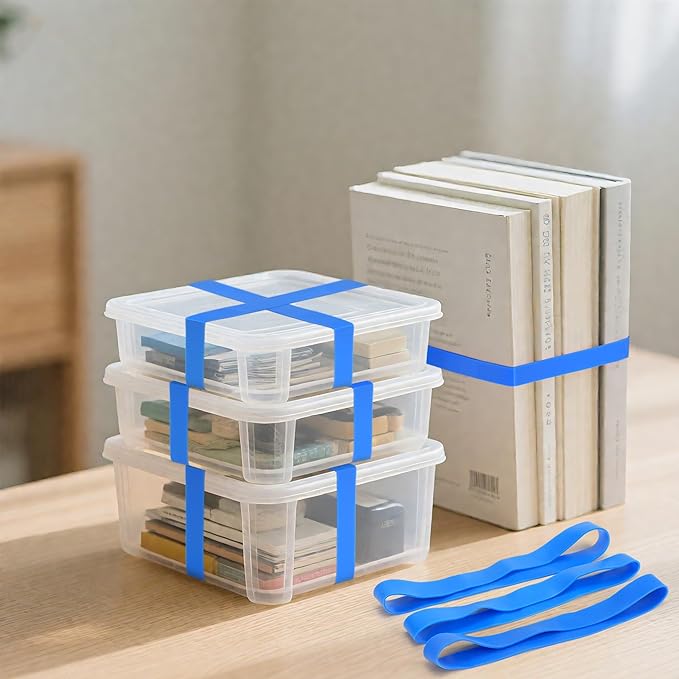 LotFancy Large Rubber Bands, 30Pcs Size #107 Big Wide Elastic Bands, Heavy Duty Blue Long Rubber Bands for Office Supplies