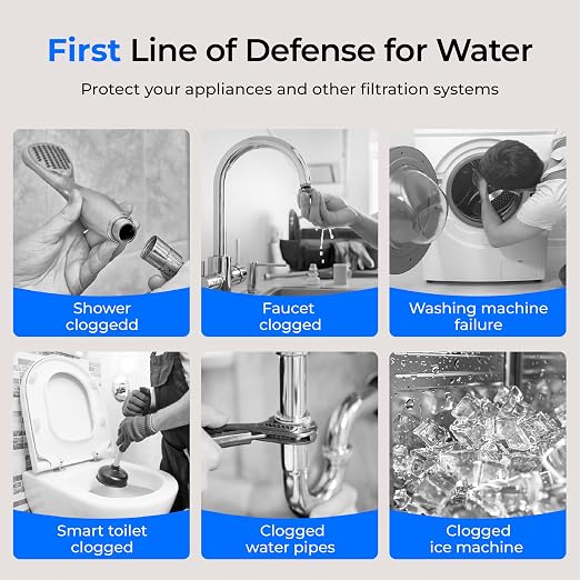 Waterdrop RPFK52 Spin Down Sediment Filter, 50 Micron+200 Micron | Backwash Whole House Water Filter System for Well Water, 1" MNPT + 3/4" FNPT + 3/4" MNPT, Traps Sand, BPA Free
