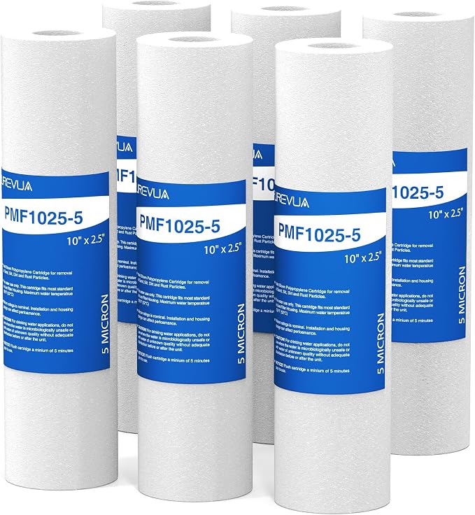 5 Micron 10" x 2.5" Sediment Filter, Whole House Water Filter Cartridge Replacement for Any 10 inch RO Unit, Compatible with Culligan P5, GE FXUSC, WFPFC5002, AP110, WHKF-GD05, Pack of 6