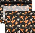 Pizza Mushroom Binder Pouches 3 Ring for Boys Girls School Office College Supplies Cute Doodle Pattern Black Pencil Pouches Case Bag with Clear Window and Zipper 2 Pack