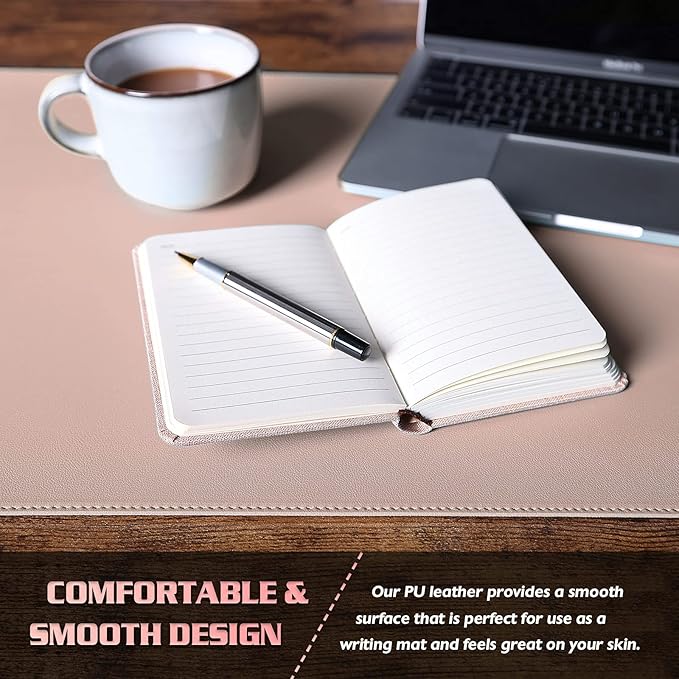 K KNODEL Desk Mat, Blotter, Dual-Sided Office Desk Pad, Waterproof Desk Mat for Desktop, Desk Blotters, PVC Leather Pad Protector (Pink, 35.4" x 17")