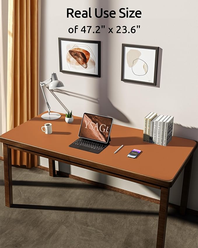 YSAGi Leather Desk Protector, Office Mat, Large Mouse Mat, Non-Slip PU Leather Blotter, Laptop Desk Pad, Waterproof Writing Pad for Office and Home (Brown, 47.2" x 23.6")