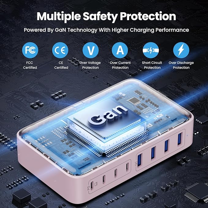 USB C Charger 200W USB C Charger Block,Upgraded GaN III 8-Port Fast Charging Station Hub,PD 65W Laptop Charging Adapter Compatible with MacBook Pro/Air,DELL,Steam Deck,iPhone 16/15/14,Galaxy S23/22