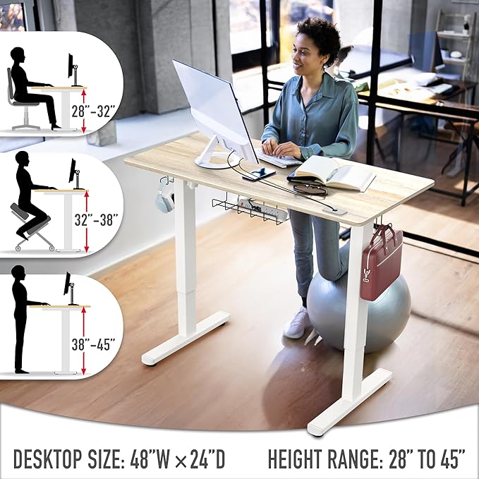 SHW 48-Inch Electric Height Adjustable Standing Desk with Drawer, Memory Preset and Cable Management Tray, Maple