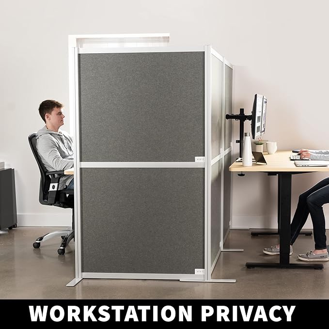 VIVO L-Shape Modular Corner Wall System, 3 Panels, Modern Professional Office Cubicle Dividers, Freestanding Privacy Screen, 66 inches High, Dark Gray, PP-MWS63D-L