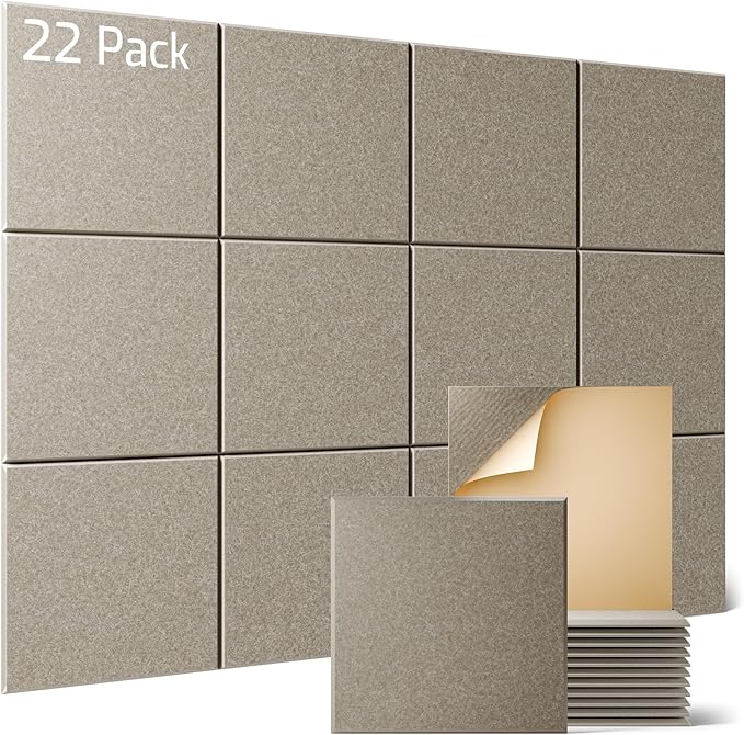 Sonicism 22 Pack Acoustic Wall Panels with Self-Adhesive, 12" X 12" X 0.4" Sound Proof Foam Panels, Decorative Soundproof Wall Panels, Sound Proof Absorbing Tiles for Home & Offices, Camel