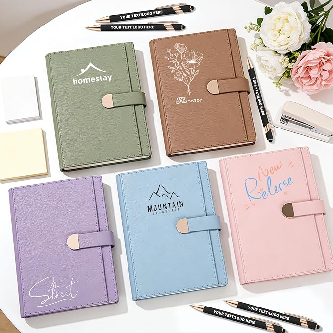 A5 ENOMY Personalized Notebook Set with 10PC Pens Custom Journal with Pocket Lined Custom Notebook for Writing Men Women Ideal Mom Sister Gift, Purple