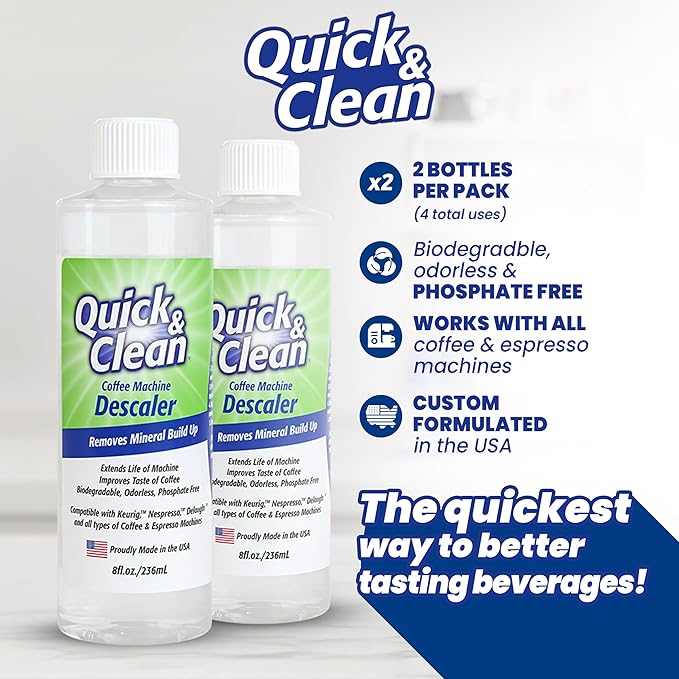 Quick & Clean 2-Pack Descaler (4 Total Uses) - Made in the USA - Descaling Solution for Keurig, Nespresso, Ninja, Delonghi, Coffee and Espresso Machines