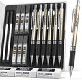 Nicpro 0.7 mm Art Mechanical Pencils Set, 6 PCS Metal Drafting Pencil 0.7mm Tube HB Lead Refills & 18 Cap Eraser for Adults, Children, Artist Writing, Drawing, Sketching, Black | Metal Drafting Pencil Lead Pencil+6 Tube Lead Refills, Eraser, Comfort Gr...