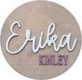 Custom Round Nusery Name Sign, Personalized 3D Baby Name Announcement Sign, Personalized Wooden Wall Plaque, 3D Wall Art for Children & Kids Rooms, Family Name Signs, 30 Colors (Design 8)