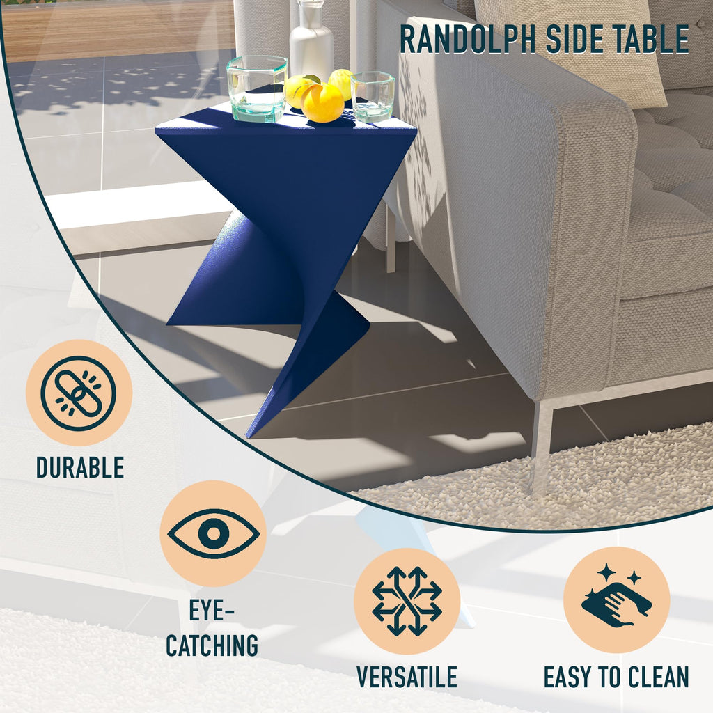 15.75" Triangular Side Table, Stackable Plastic Accent End Table for Indoor & Outdoor Use, Weather-Resistant Modern Patio & Living Room Table, Set of 2, Navy Blue