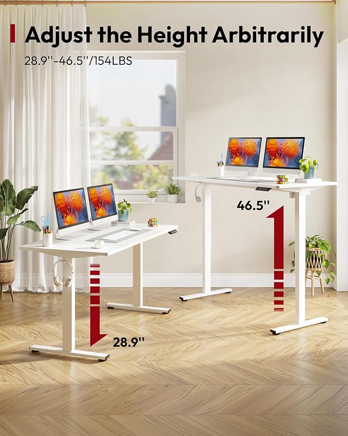 SANODESK Electric Standing Desk 79 x 32 Inches Height Adjustable Stand Up w/6-Button Controller Ergonomic Computer Desk with Splice Board for Home Office, White Frame + White Tabletop