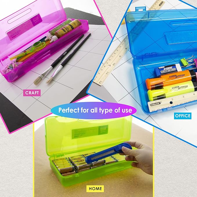 BAZIC PRODUCTS Bright Color Ruler-Length Pencil Box, 4-Set | 13 3/8 x 5 3/8 x 2 1/2 in, snap-latch lid for long supplies