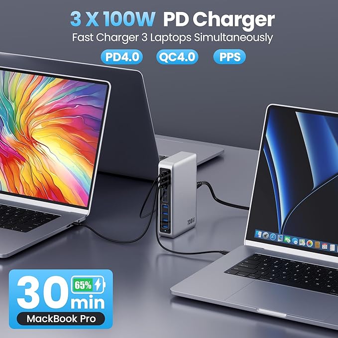 730W USB C Charger Block,GaN IV Fast Charging Station Hub 10 Ports,QC4.0+3 PD 100W USB C Laptop Charger Ports Power Adapter Compatible with MacBook Air/Pro,DELL,iPhone 17/16/15/14/13,iPad,Steam Deck