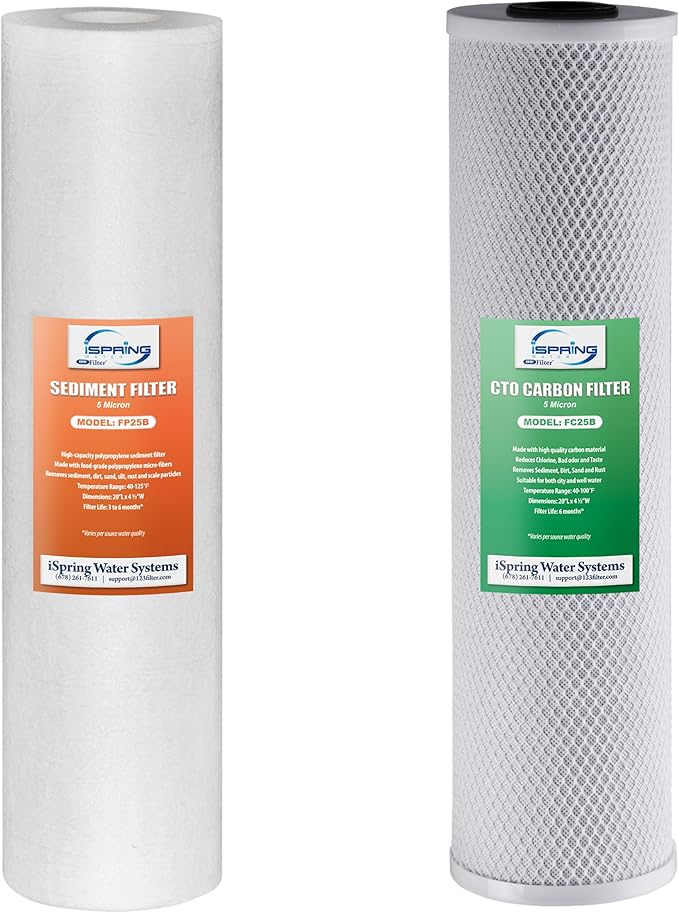 iSpring F2WGB22B 4.5” x 20” 2-Stage Whole House Water Filter Replacement Pack Set with Sediment and Carbon Block Cartridges, Fits WGB22B, white