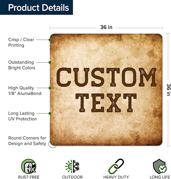 Custom Sign, Custom Street Sign, 11 Font Colors, 13 Font Styles, 4 Hole Options, 22 Sizes, 36x36 Inches, Rust Free DiBound, Fade Resistant, Made in USA by My Sign Center (Vintage)