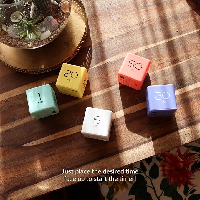 mooas Cube Timer (White), Timers Cube Flip Block Timers Productivity Gravity Sensor Time Management for Kids ADHD Classroom Kitchen Desk Workout Cooking Study 5, 15, 30, 60 min Timer Setting