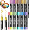 Shuttle Art 28 Metallic Colors Dual Tip Acrylic Paint Markers, Dot Tip and Fine Tip Acrylic Paint Pens for Rock, Ceramic, Wood, Canvas, Plastic, Glass, Stone, Calligraphy, Card, DIY Football Crafts