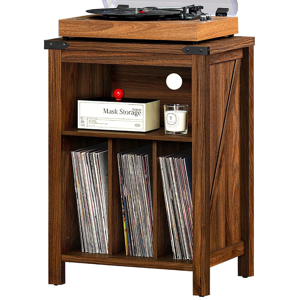 Record Player Stand with Vinyl Record Storage,Rustic Brown