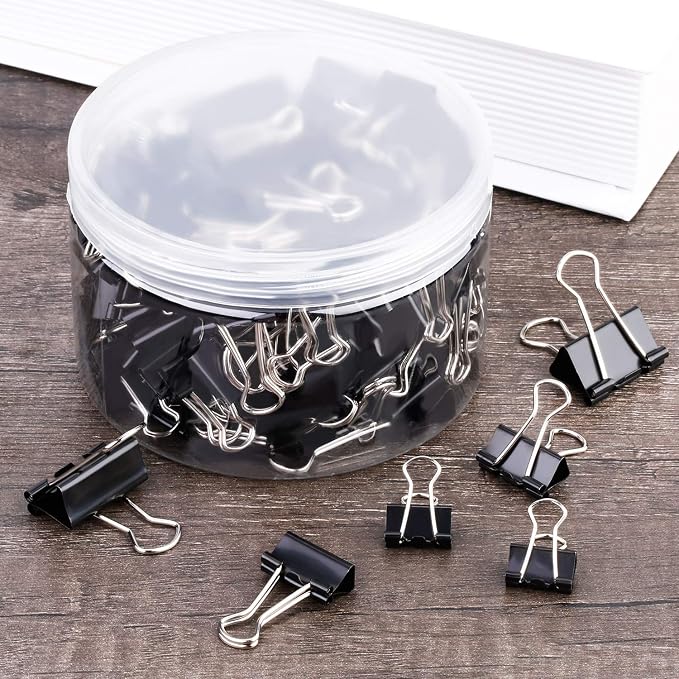 TecUnite 150 Pcs Binder Clips Assorted Sizes Black Paper Clamps Clips Large Medium Small Clips Office Supplies