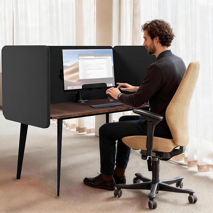 KERRAM Desk Privacy Panel 24 x 24 Inch,Sound Absorbing & Proof Desk Divider for Office, Clamp-on/Screw-on Acoustic Desk Back Panel Partition, Dark Gray
