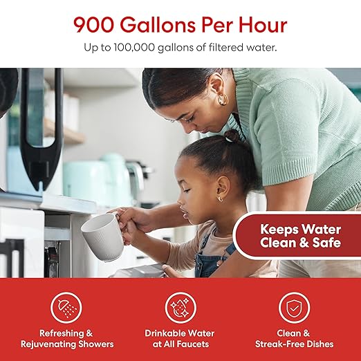Brio Whole House Water Filter System w/Gauge & Fast-Flow CTO Carbon Block Filter 4.5" x 20" | Removes Dirt, Improves Taste & Protects Home Appliances | 900 GPH | 100,000 Gallons or 12 Months