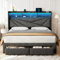 Queen Bed Frame with 2 Storage Drawers, Upholstered Headboard