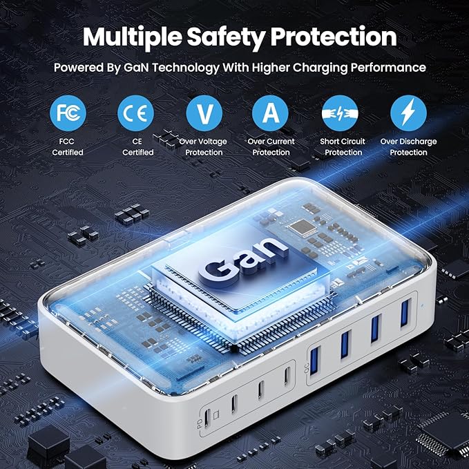 USB C Charger 200W USB C Charger Block,Upgraded GaN III 8-Port Fast Charging Station Hub,PD 65W Laptop Charging Adapter Compatible with MacBook Pro/Air,DELL,Steam Deck,iPhone 16/15/14,Galaxy S23/22