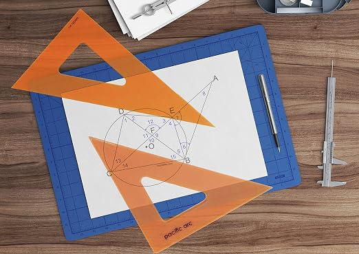 Pacific Arc's Scholastic Triangle - 8 inch - Fluorescent - 45/90 Angle - Polystyrene - Inking Edge - Technical Drawing Tools, Drafting, Architect and Engineering.