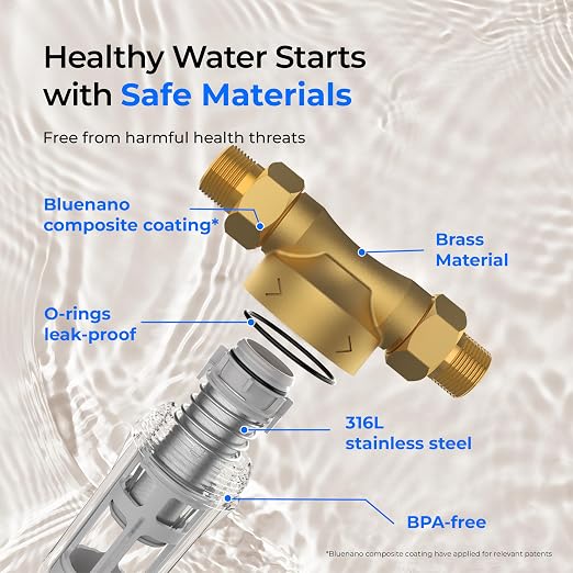 Waterdrop RPFK52 Spin Down Sediment Filter, 50 Micron+200 Micron | Backwash Whole House Water Filter System for Well Water, 1" MNPT + 3/4" FNPT + 3/4" MNPT, Traps Sand, BPA Free