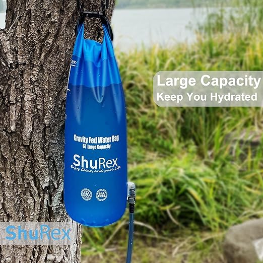 Gravity-Fed Water Bag for Sawyer Survival Water Filter Straw, 1.5 Gal Large Gravity Water Bladder Compatible with LifeStraw and Other Water Filter Straw, Foldable, BPA-Free (6L)