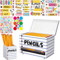 Mifoci Wooden Pencil Dispenser Kit for Classroom Wooden Pen Holder Straw Dispenser Sharp and Dull Letter Stickers for Teachers Classroom Supplies Storage(Notebook Line)