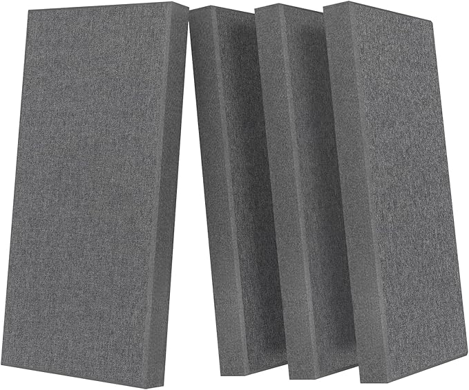 UMIACOUSTICS 4 PCS Acoustic Panels with Hanging Brackets, 2” Thick Fiberglass Sound Proof Panels Removable for Studios, Office, Home Theater Wall- Charcoal Grey